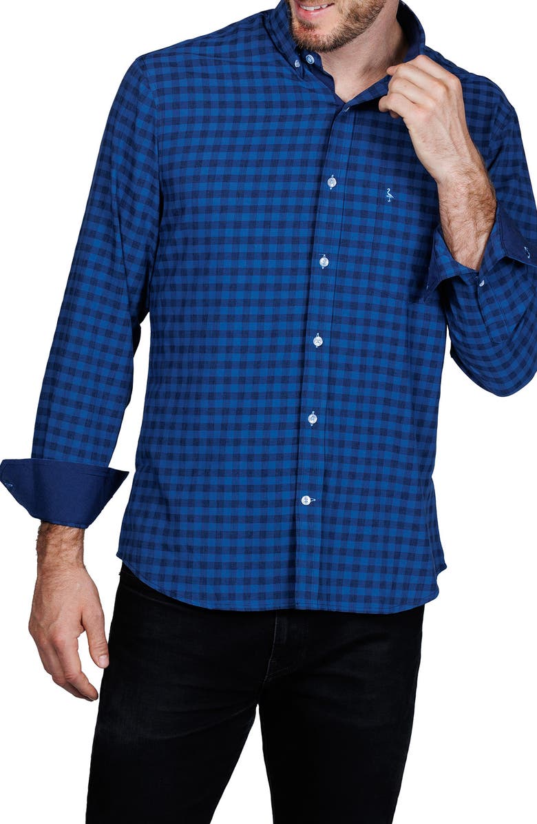 TailorByrd Classic Fit Gingham Print Performance Button-Down Shirt, Alternate, color, Blue