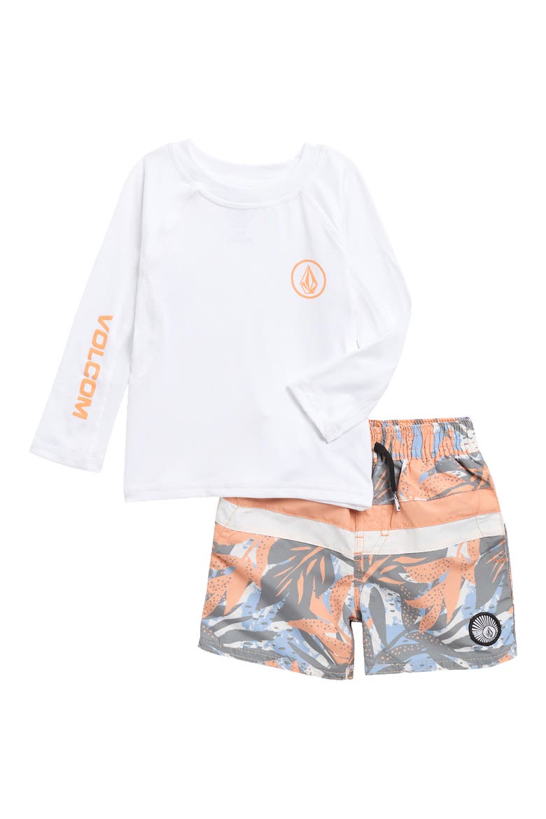 Rashguard Top & Swim Shorts Set, Main, color, WHITE
