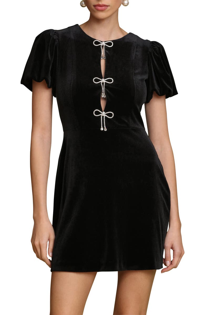 Avec Les Filles Embellished Bow Velvet Minidress, Alternate, color, Black