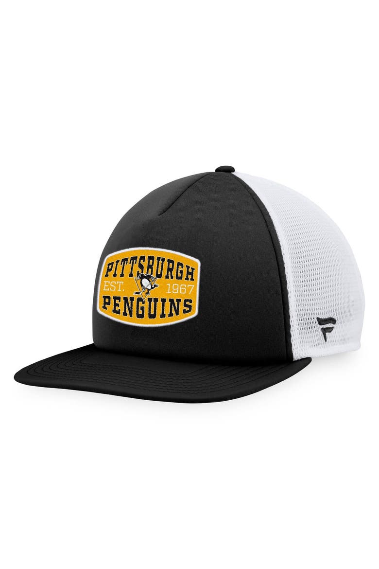 Men's Fanatics Branded Black/White Pittsburgh Penguins Foam Front Patch Trucker Snapback Hat, Main, color, Black