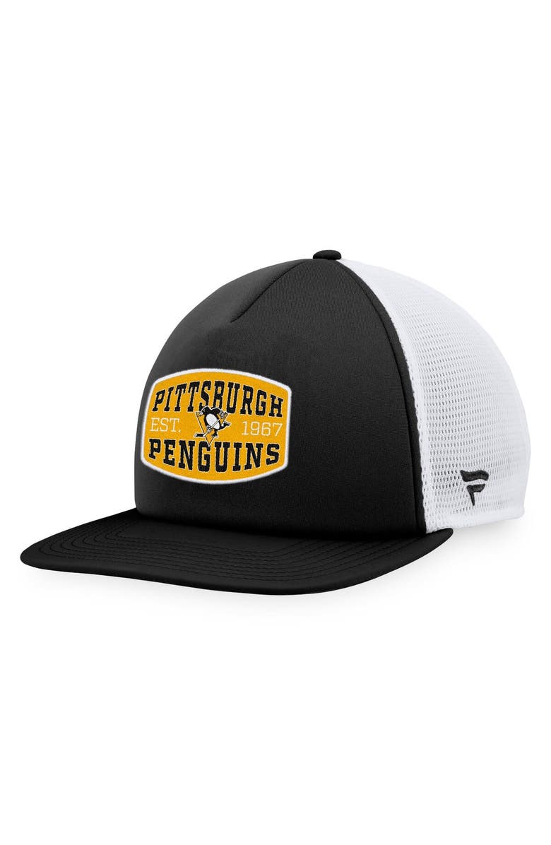 FANATICS Men's Fanatics Branded Black/White Pittsburgh Penguins Foam Front Patch Trucker Snapback Hat, Main, color, Black