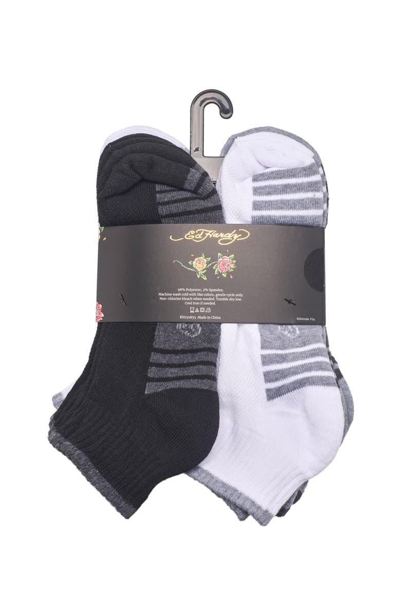 Ed Hardy Athletic Half Cushion Quarter Sock 8-Pack, Alternate, color, Gwb