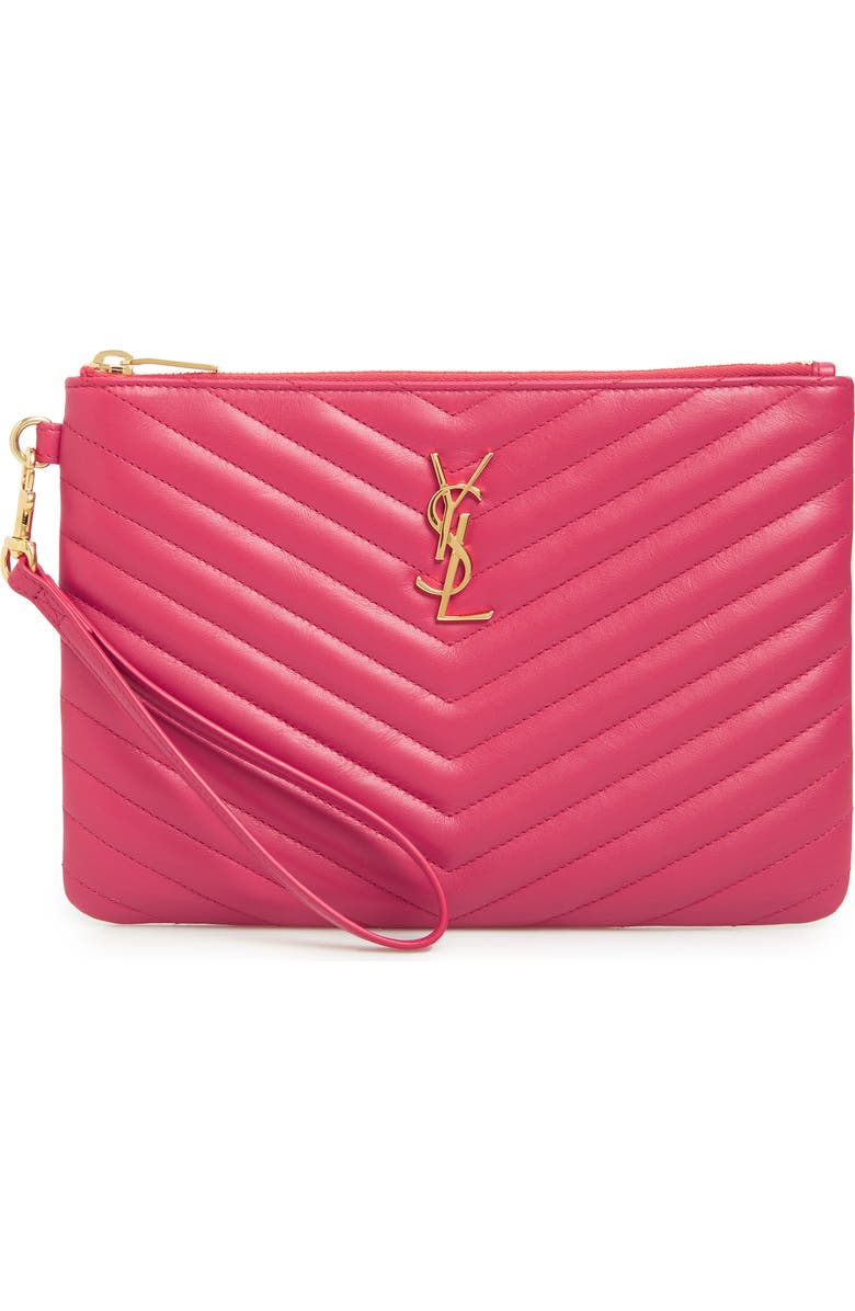 Saint Laurent 'Small Monogram' Print Leather Wristlet, Main, color,