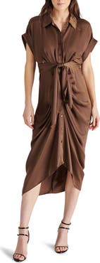 Steve Madden Tori Tie Waist Satin Midi Shirtdress