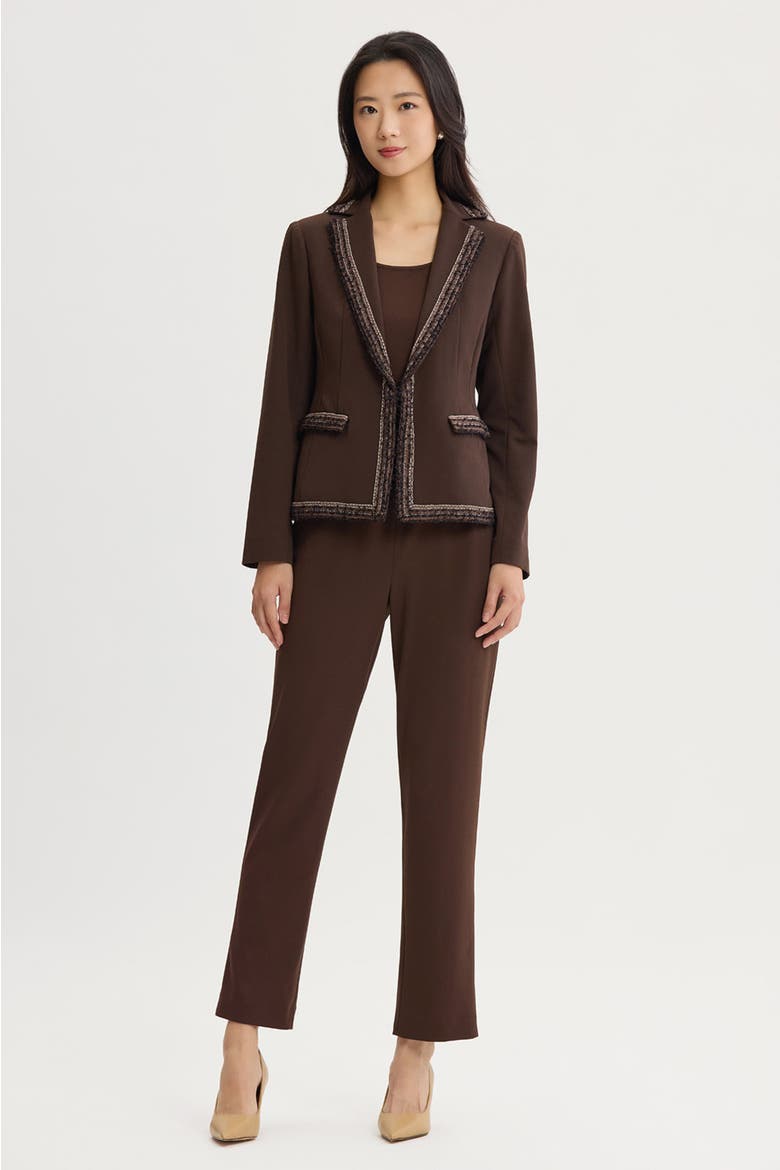 Stretch Deco Crepe Knit Trim Jacket, Alternate, color, Dark Umber/Warm Taupe/Ivory