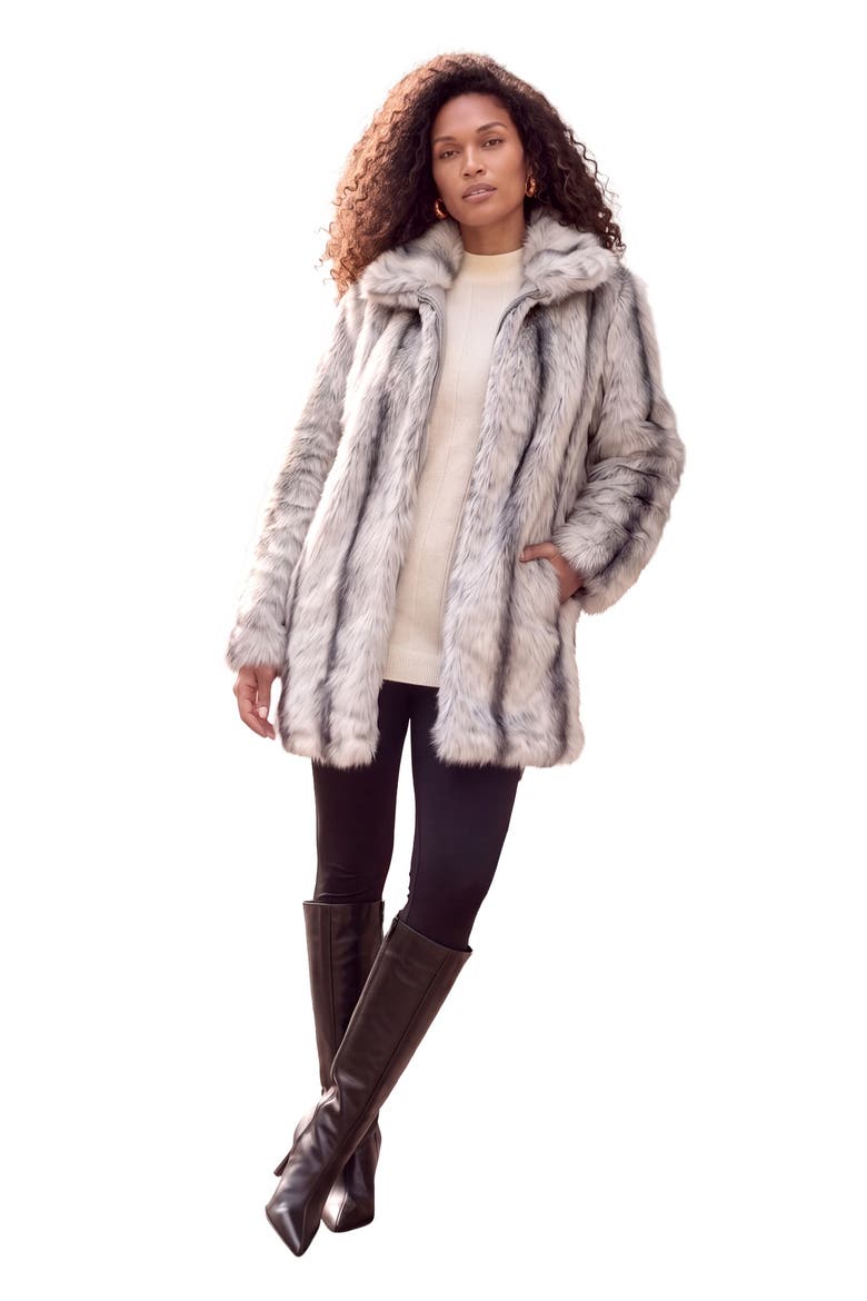 Plus Size Mid Length Hooded Faux Fur Coat, Main, color, CHINCHILLA
