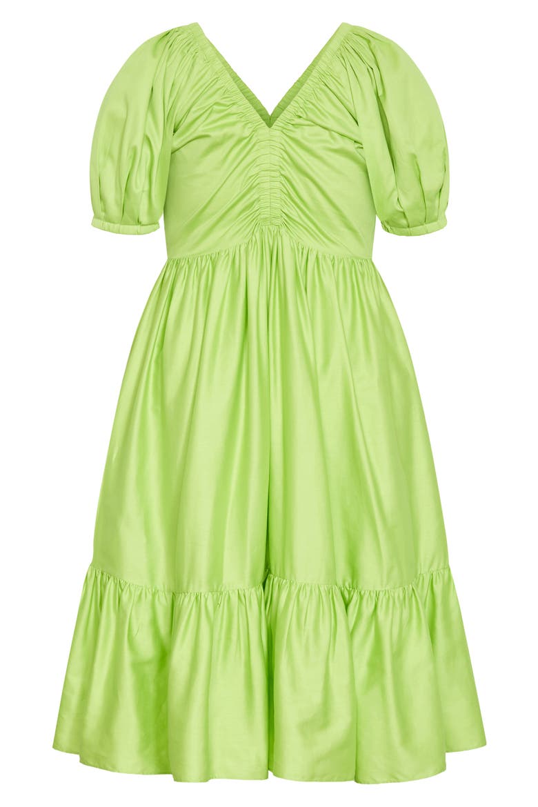 Grace Puff Sleeve Midi Dress, Alternate, color, PISTACHIO