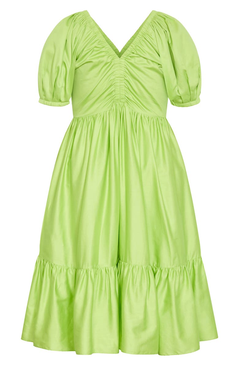 City Chic Grace Puff Sleeve Midi Dress, Alternate, color, Pistachio