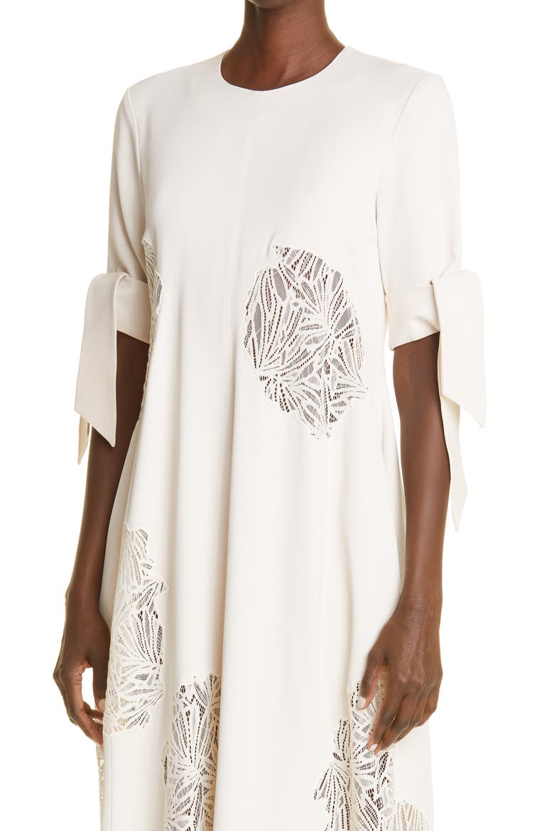 Guipure Lace Inset Matte Satin Dress, Alternate, color, ECRU