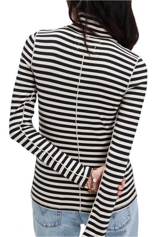 Free People Good Good Stripe Turtleneck Top In Black