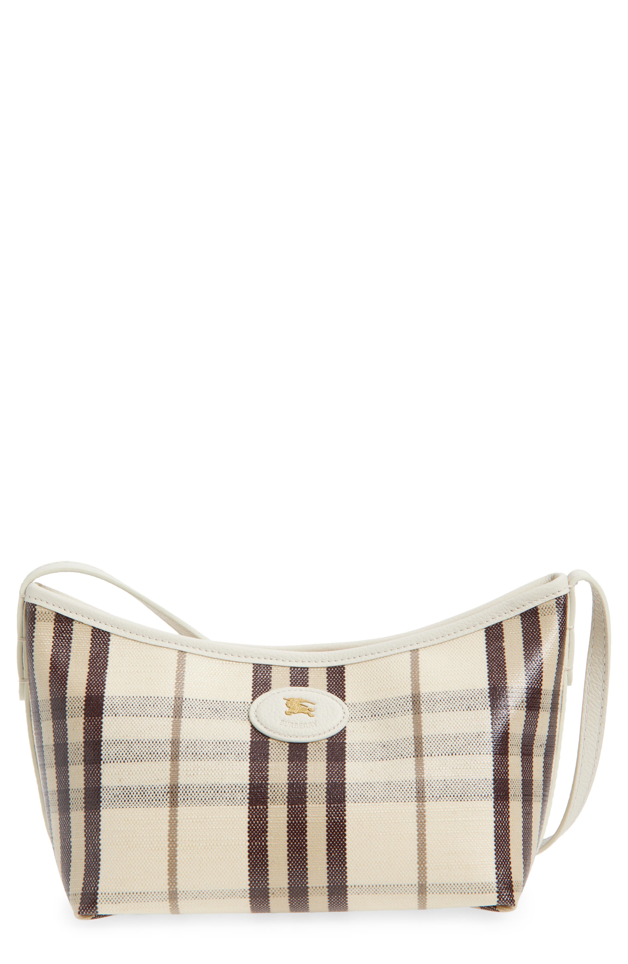 Burberry Highlands Check Coated Canvas Baguette Bag, Main, color, Light Beige