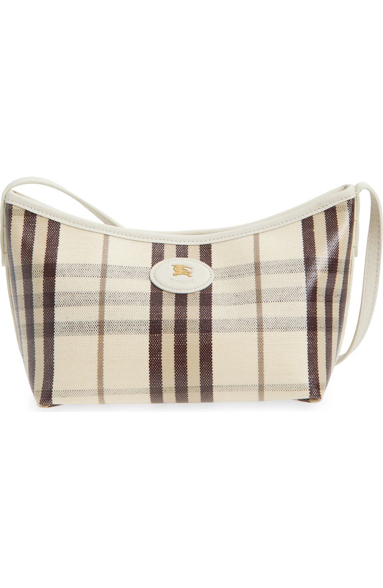 Burberry Highlands Check Coated Canvas Baguette Bag, Main, color, Light Beige