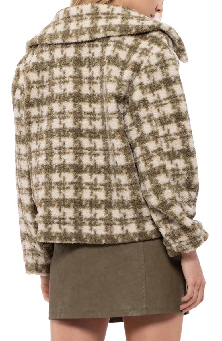 Blu Pepper Houndstooth Faux Shearling Jacket, Alternate, color, Olive