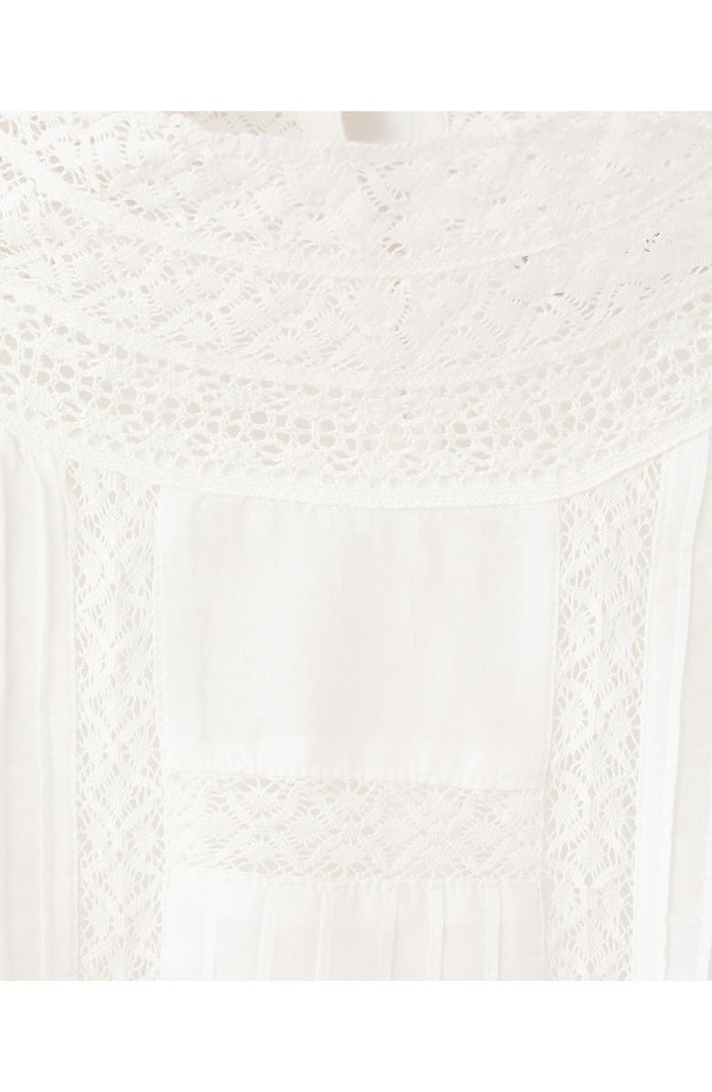 MANGO Lace Inset Woven Shirt, Alternate, color, Off White