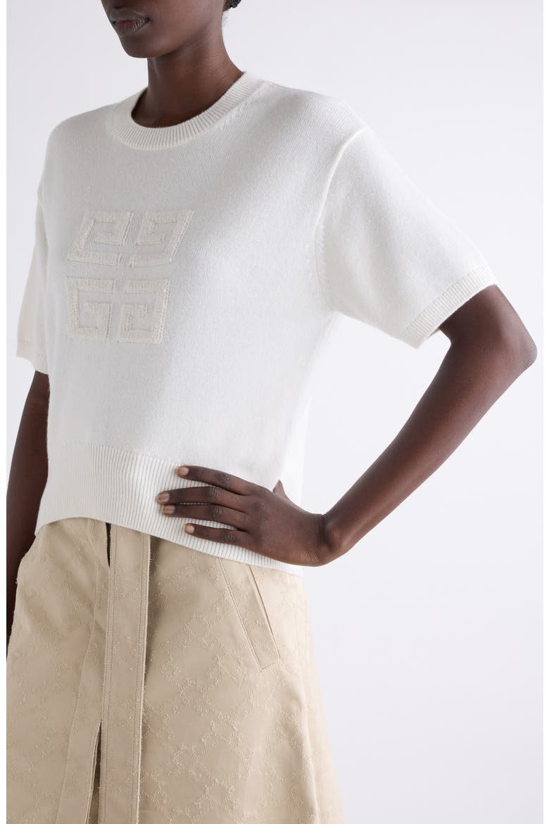 4G Logo Short Sleeve Cashmere Sweater, Alternate, color, WHITE/ BEIGE