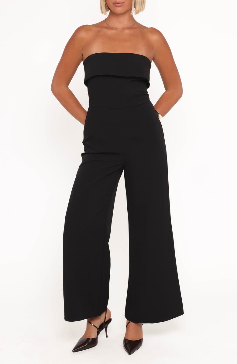 Petal & Pup Danni Strapless Wide Leg Jumpsuit, Main, color, Black
