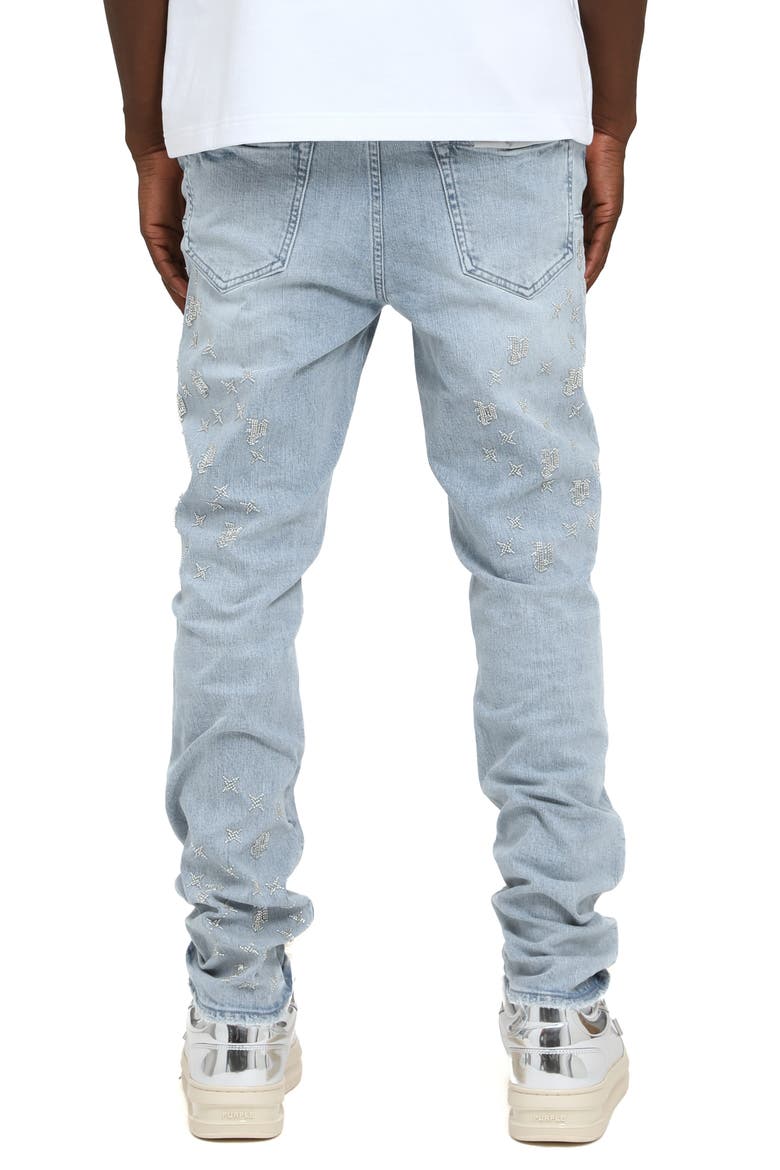Beaded Monogram Slim Straight Leg Jeans, Alternate, color, LIGHT INDIGO