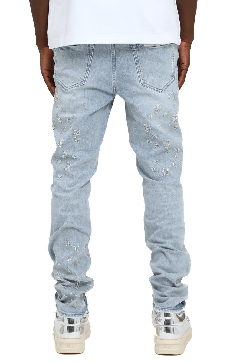 PURPLE BRAND Beaded Monogram Slim Straight Leg Jeans, Alternate, color, Light Indigo