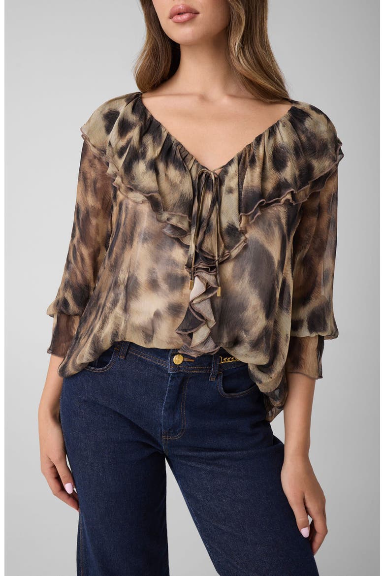 Fatima Printed Ruffle Top, Main, color, GOLDEN FUR PRINT