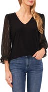 CeCe V-Neck Mixed Media Top
