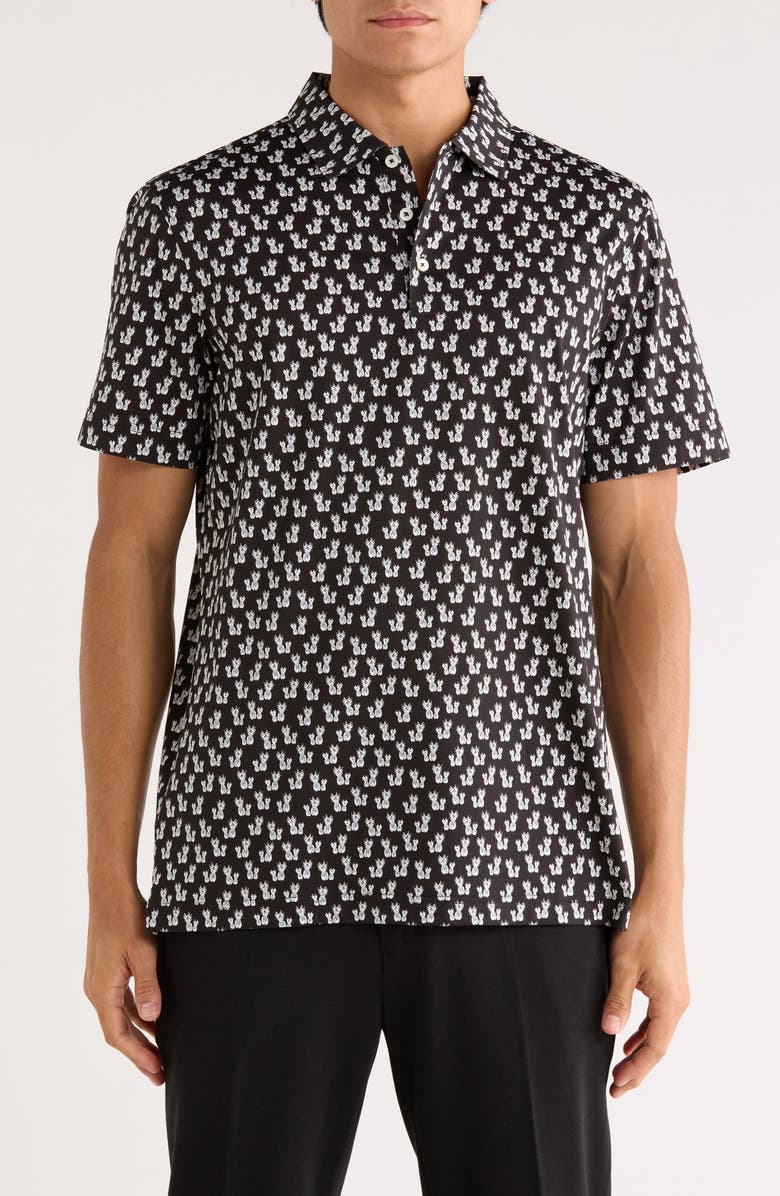 Bugatchi Victor Short Sleeve 8-Way Stretch OoohCotton<sup>®</sup> Knit Polo, Main, color, Black