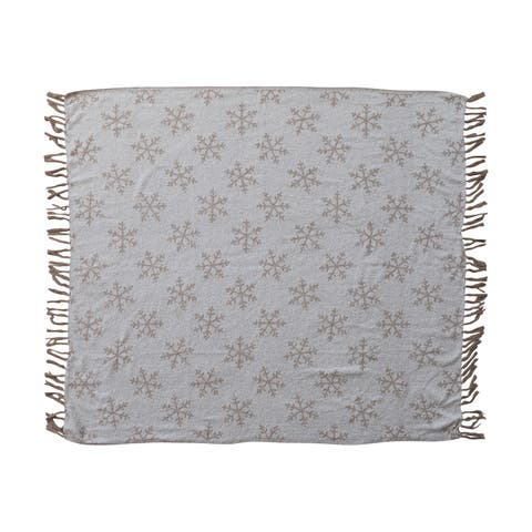 Woven Jacquard Throw with Snowflake Pattern and Fringe