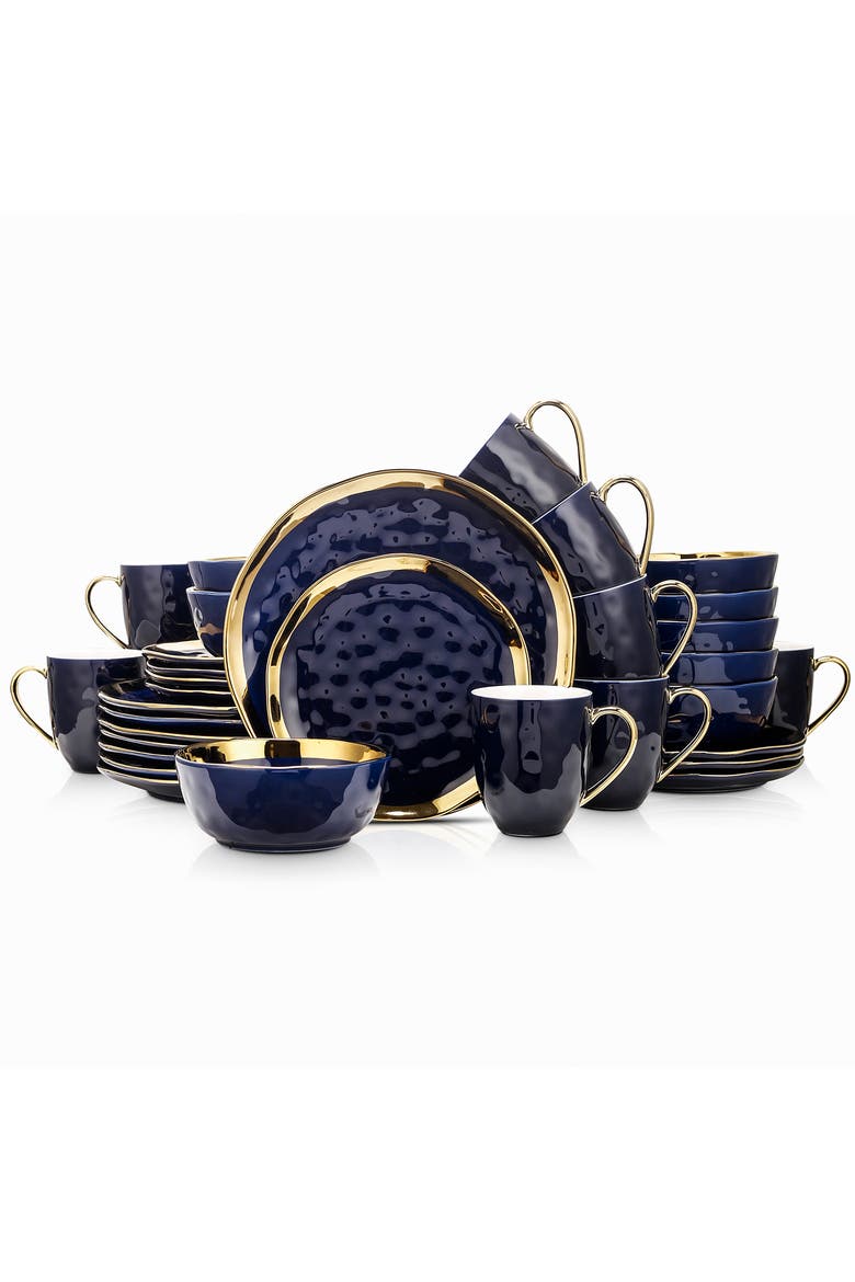 Florian Porcelain 32-Piece Dinnerware Set, Main, color, Navy Blue