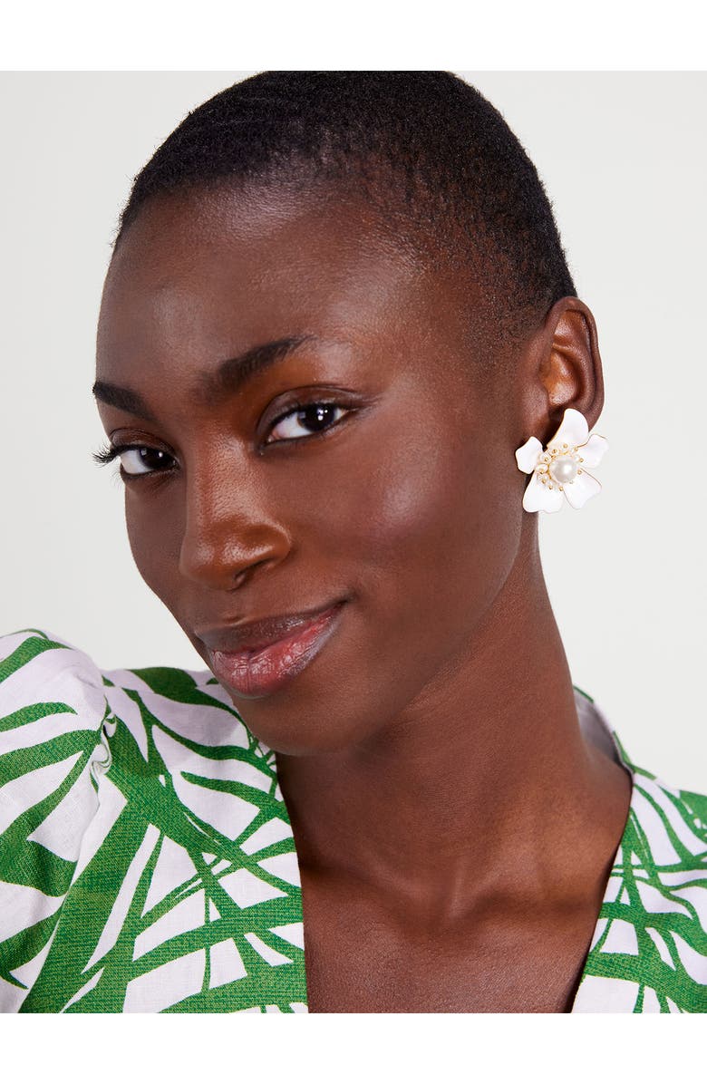 Kate Spade New York floral imitation pearl statement stud earrings, Alternate, color,