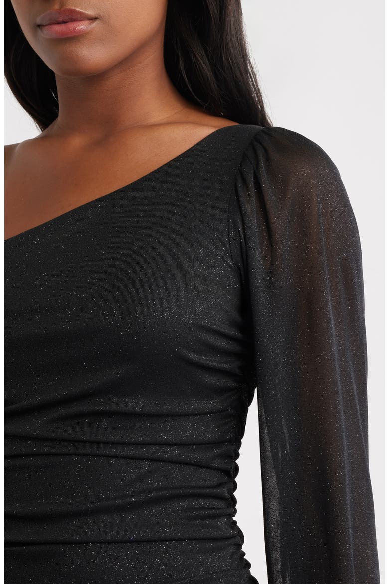 One Shoulder Metallic Ruched Minidress, Alternate, color, BLACK