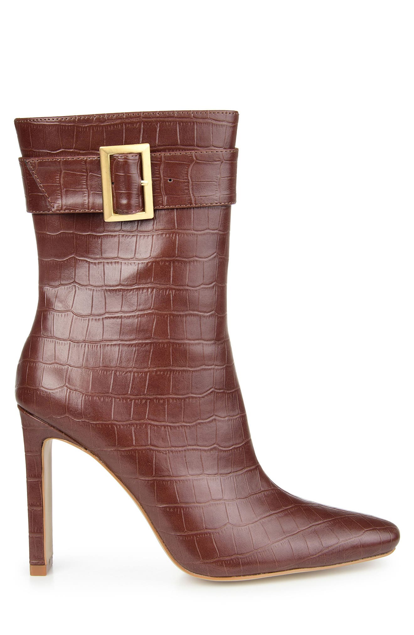 Journee Collection Elaine Croc Embossed Comfort Foam Bootie, Alternate, color, Brown