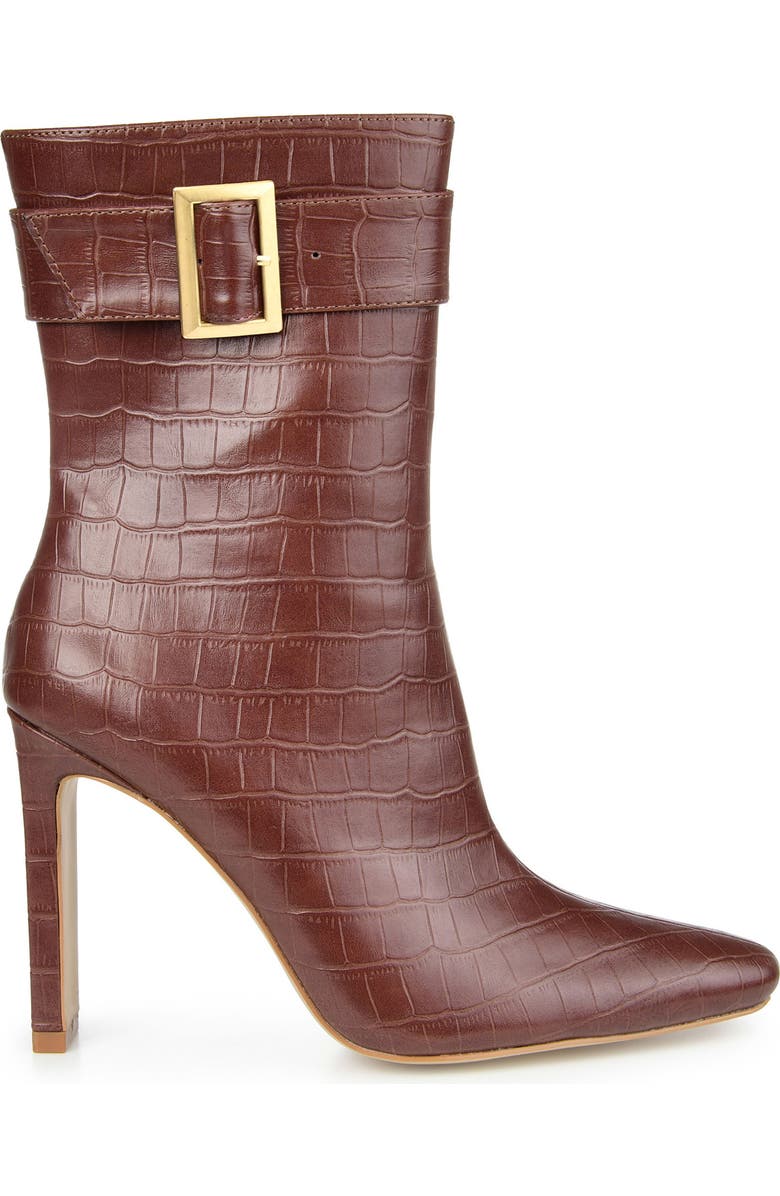 Journee Collection Elaine Croc Embossed Comfort Foam Bootie, Alternate, color, Brown