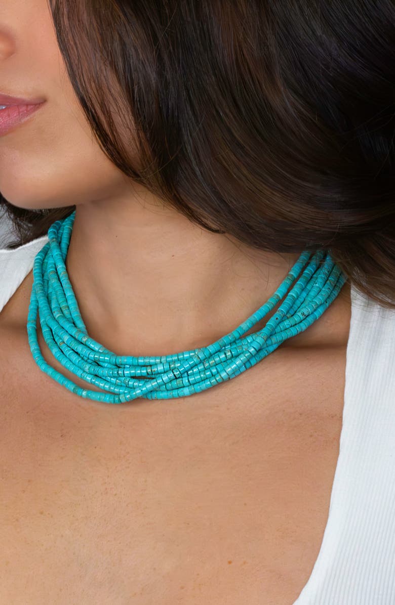 MARLYN SCHIFF Turquoise Bead Multistrand Necklace, Alternate, color, Gold Plated Turquoise