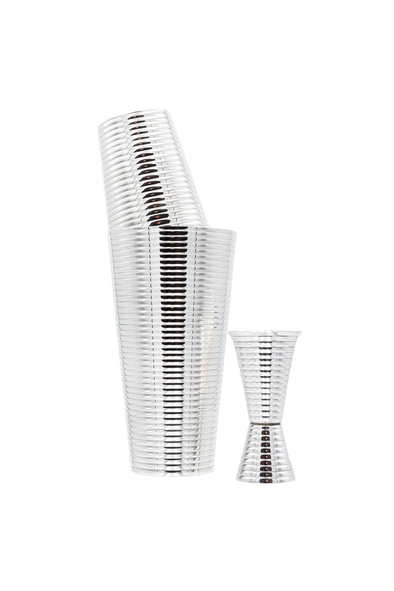 Fluted Silver 3-Piece Cocktail Shaker Set, Main, color, Silver
