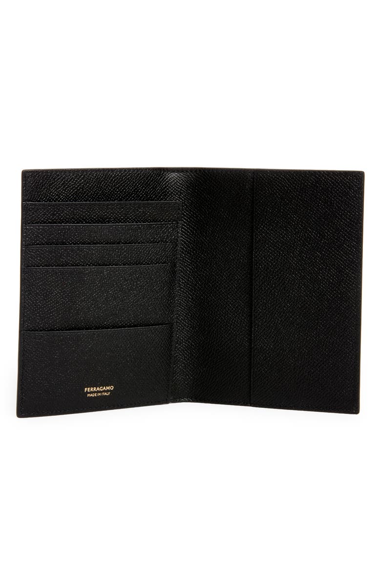 FERRAGAMO Micro Gancio Leather Passport Holder, Alternate, color, Nero