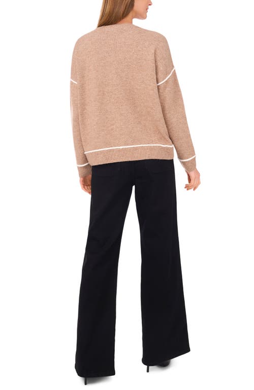 Vince Camuto Contrast Trim Crewneck Sweater In Brown