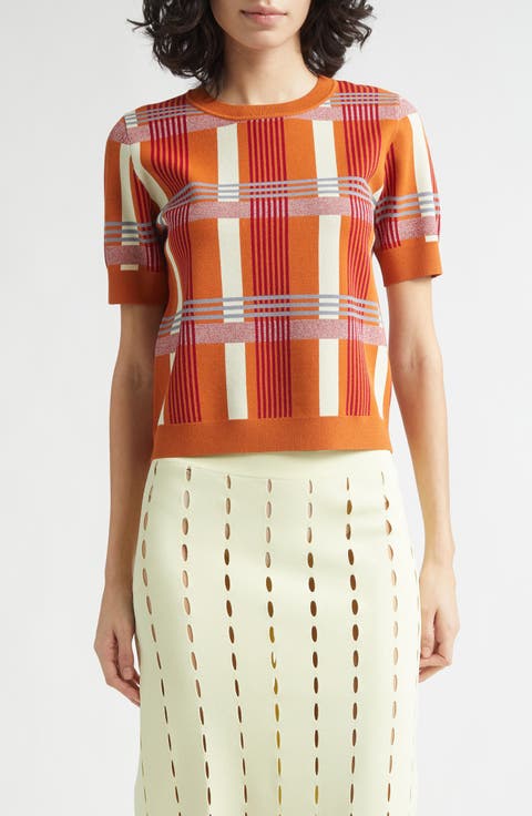 Leo Jacquard Check Short Sleeve Fitted Sweater