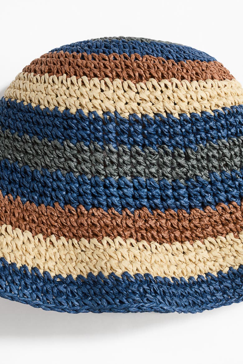 Straw Bucket Hat, Alternate, color, Blue/striped