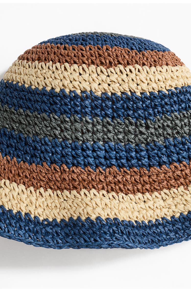 H&M Straw Bucket Hat, Alternate, color, Blue/Striped