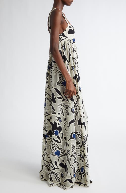 Ulla Johnson Leilani Abstract-print Applique Sweetheart Gown In Porcelain