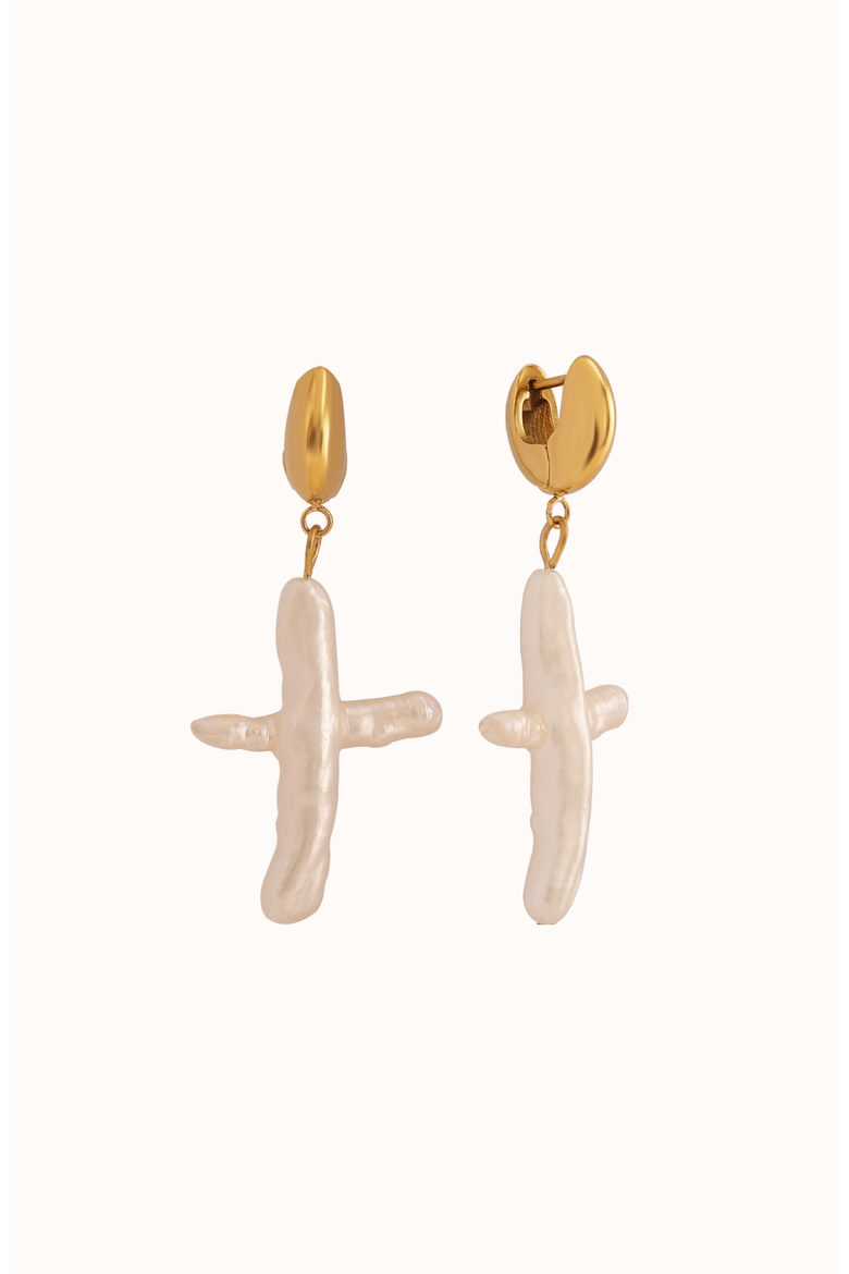 Colette Cross Earrings, Main, color, Huggie / Gold