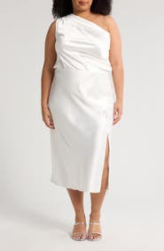 Renee C One-Shoulder Satin Midi Dress
