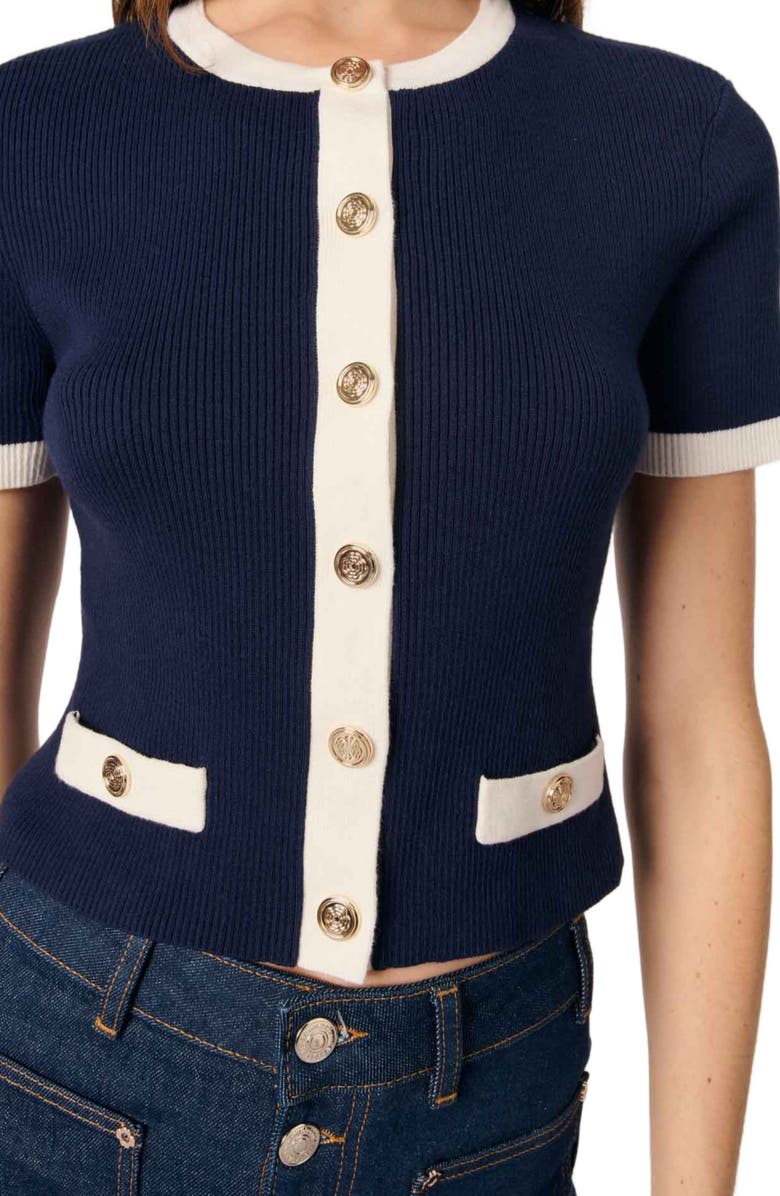 maje Cropped short sleeve cardigan, Alternate, color, 