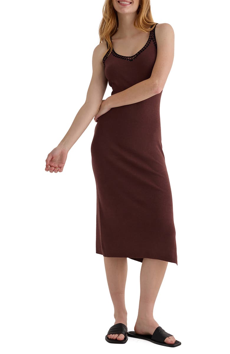 Bella Dahl Crochet Trim Linen Blend Midi Sweater Dress, Main, color,