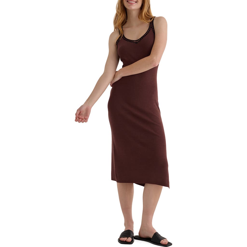 Bella Dahl Crochet Trim Linen Blend Midi Sweater Dress In Red