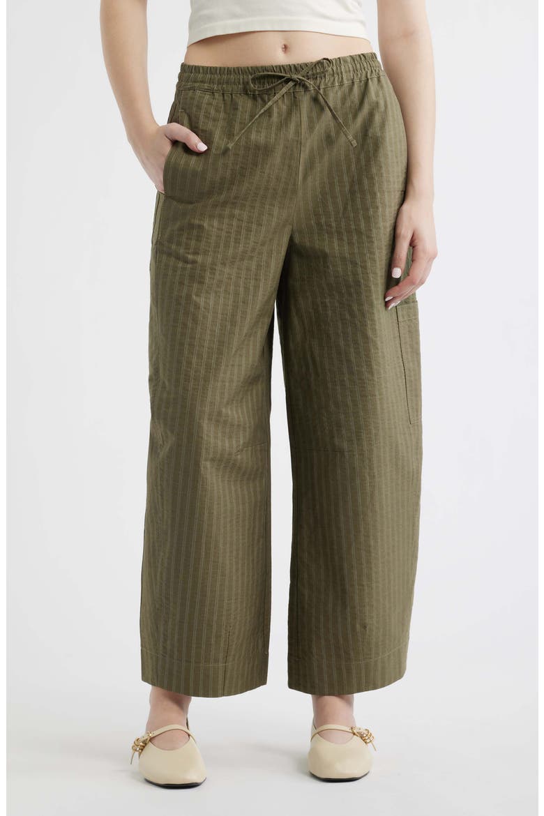 Felix Ticking Stripe Organic Cotton Drawstring Pants, Main, color, OLIVE