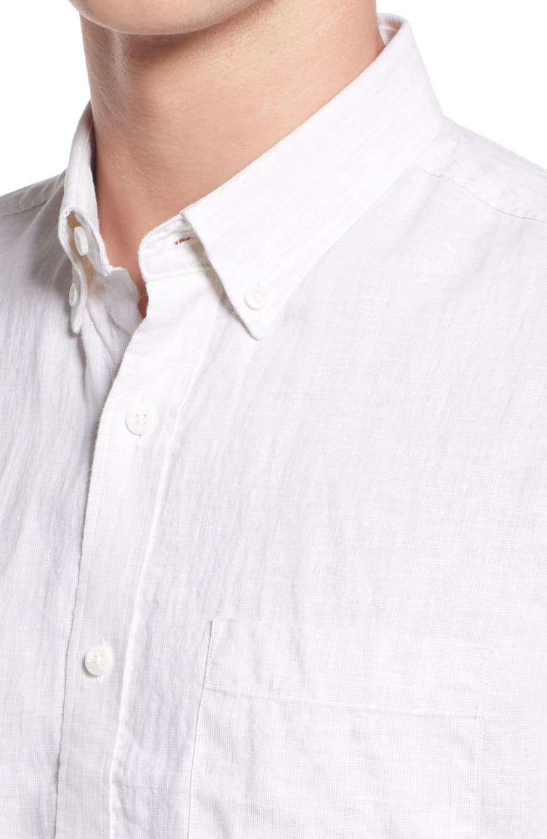 Nordstrom Trim Fit Short Sleeve Linen Button-Down Shirt, Alternate, color,
