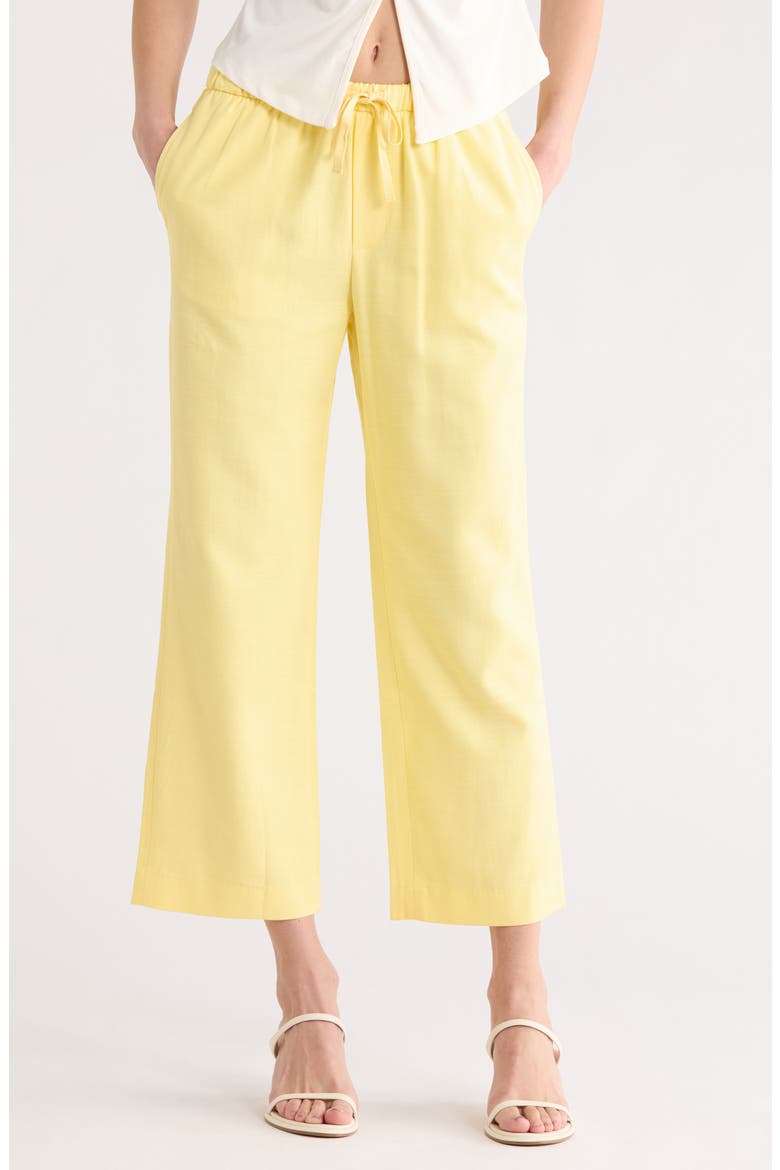 Crop Wide Leg Cotton Blend Pull-On Pants, Main, color, PALE YELLOW
