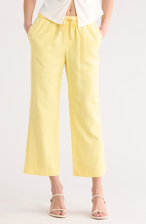 Crop Wide Leg Cotton Blend Pull-On Pants