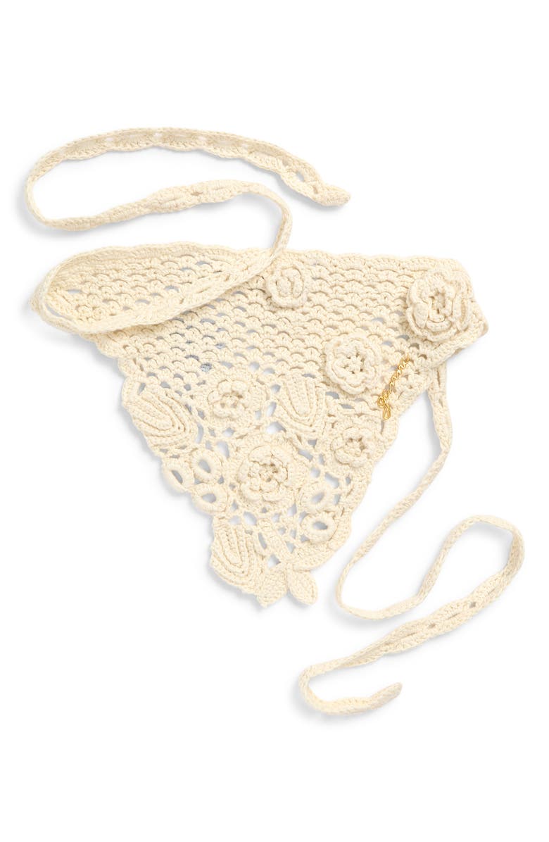 Ganni Crochet Head Scarf, Alternate, color, Egret