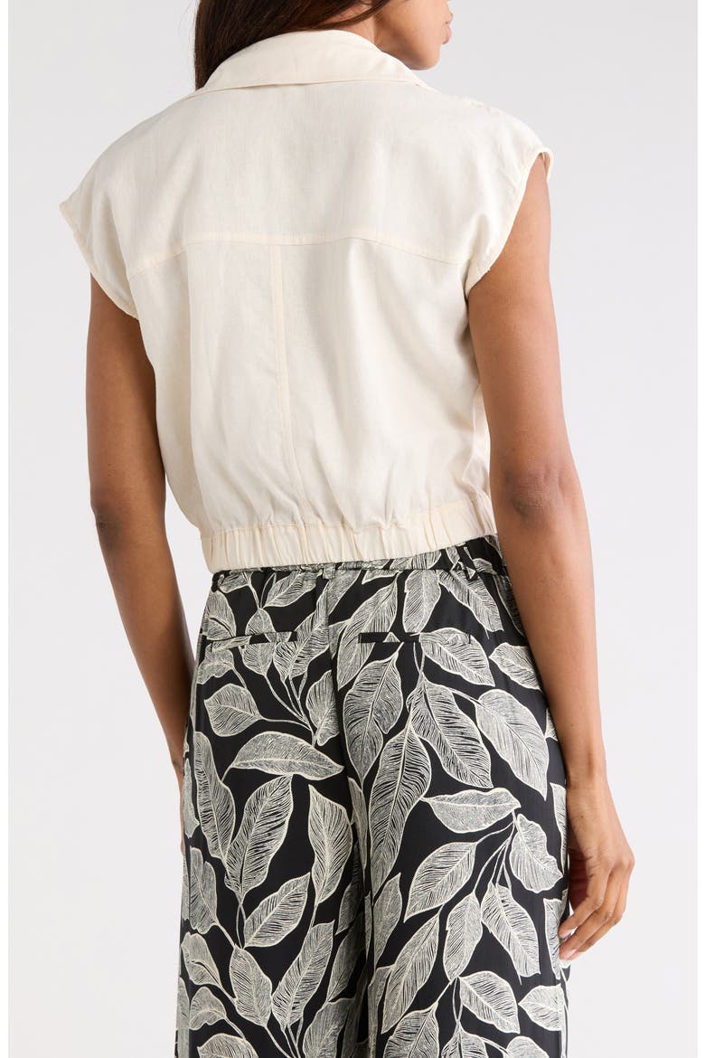 Zip Front Linen Blend Crop Top, Alternate, color, NATURE